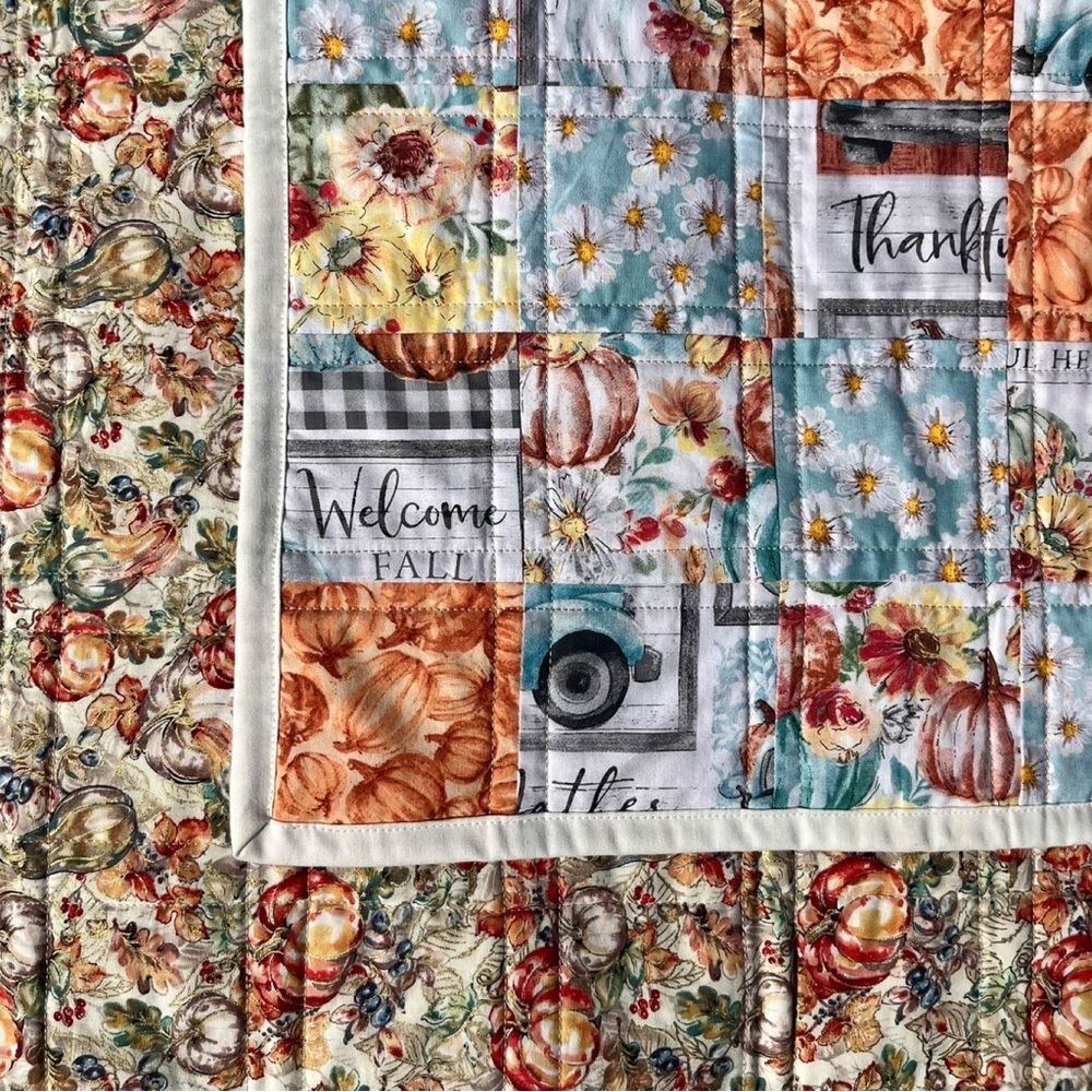 Handmade Quilt 36” x 42” Autumn Pumpkin Thanksgiving